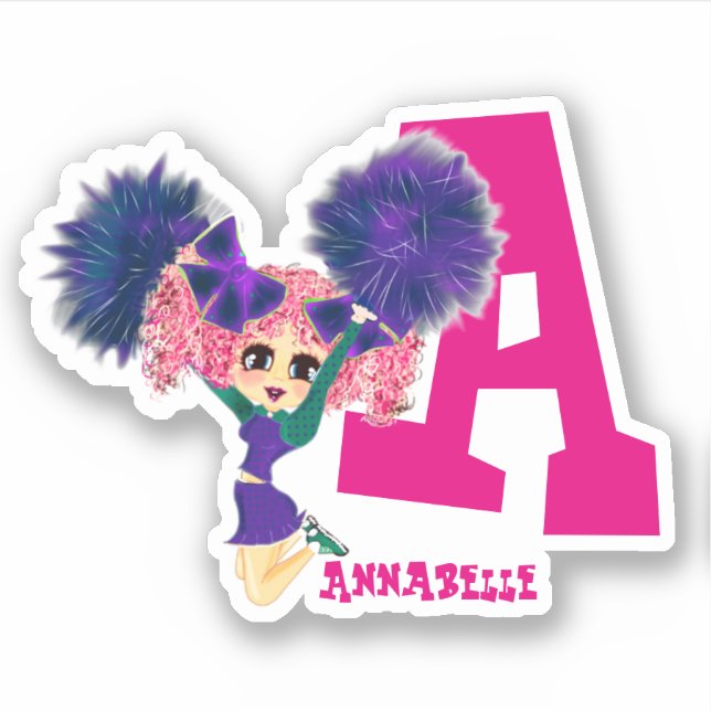 Girls CHEERLEADER Personalized Named Monogram Sticker (Front)