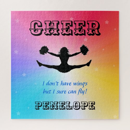 Girls Cheerleading Flyer Personalized Rainbow Jigsaw Puzzle