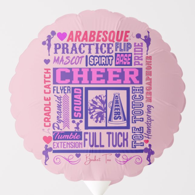 Girls Cheerleading Pink and Purple Word Art Balloon (Front)