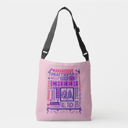 Girls Cheerleading Pink and Purple Word Art  Crossbody Bag