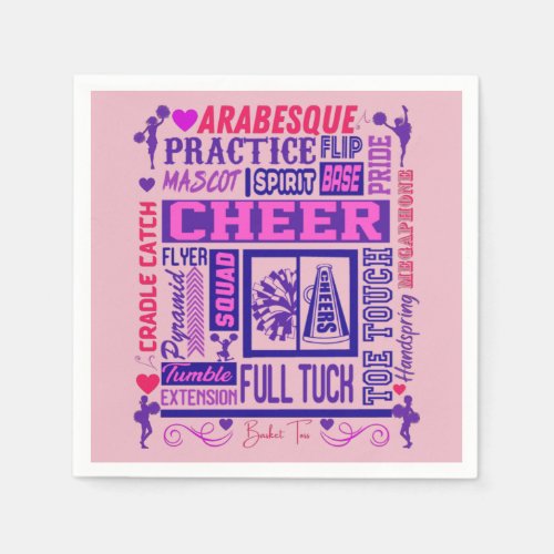 Girls Cheerleading Pink and Purple Word Art    Napkins