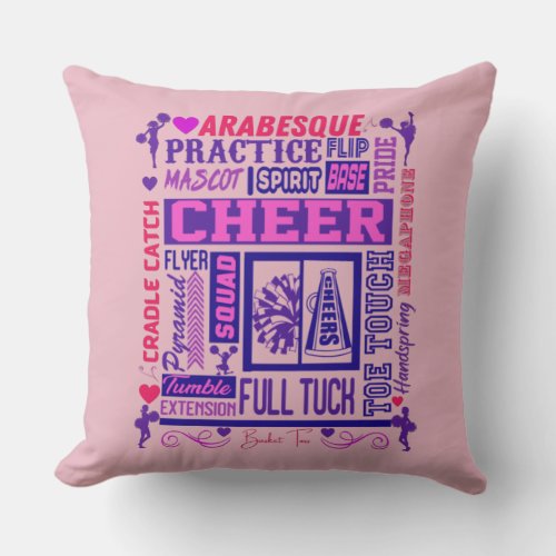 Girls Cheerleading Pink and Purple Word Art   Throw Pillow