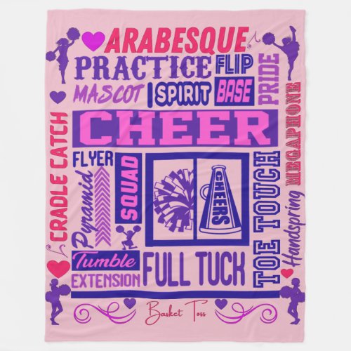 Girls Cheerleading Purple Typography  Fleece Blanket