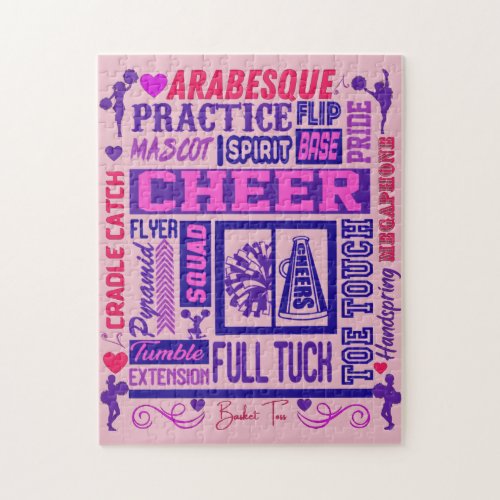 Girls Cheerleading Purple Typography    Jigsaw Puzzle