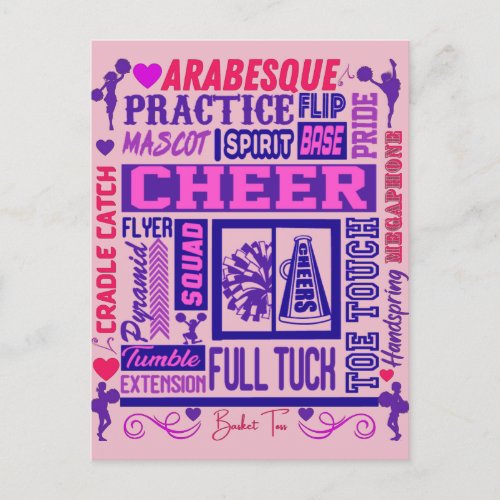 Girls Cheerleading Purple Typography   Postcard