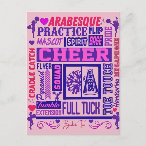 Girls Cheerleading Purple Typography  Postcard