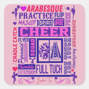 Girls Cheerleading Purple Typography Square Sticker