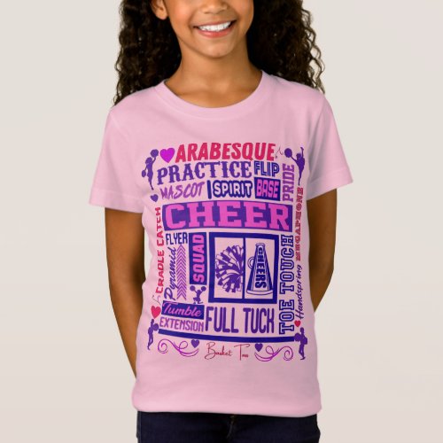 Girls Cheerleading Purple Typography  T_Shirt