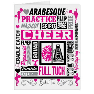 Girls Cheerleading Typography in Black and Pink  Cards