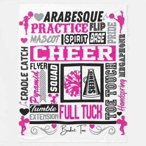 Girls Cheerleading Typography in Black and Pink  Fleece Blanket