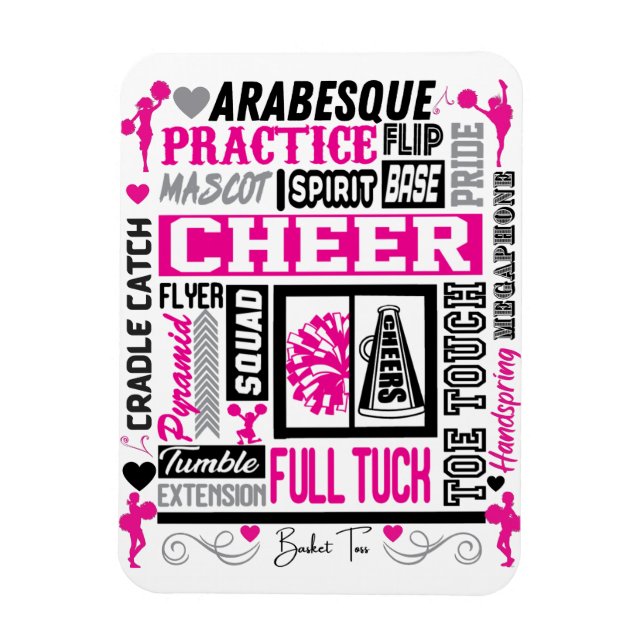 Girls Cheerleading Typography in Black and Pink  Magnet (Vertical)