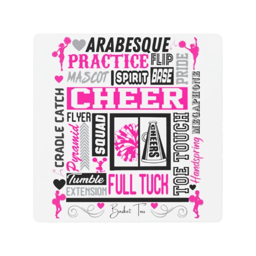 Girls Cheerleading Typography in Black and Pink   Metal Print