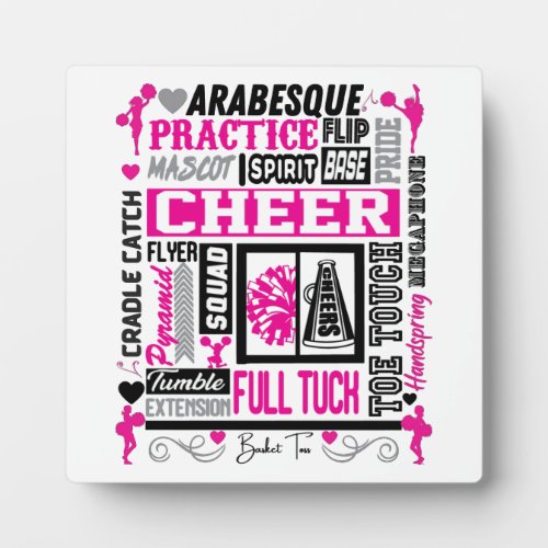 Girls Cheerleading Typography in Black and Pink   Plaque