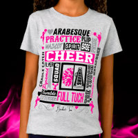 Girls Cheerleading Typography in Black and Pink T-