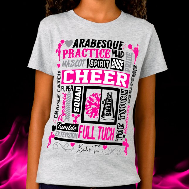 Girls Cheerleading Typography in Black and Pink T- T-Shirt (Creator Uploaded)