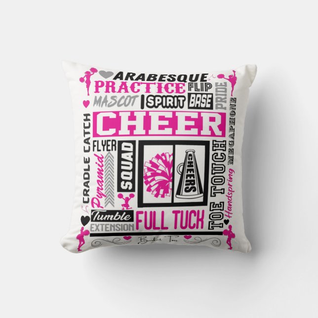 Girls Cheerleading Typography in Black and Pink   Throw Pillow (Front)