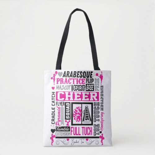 Girls Cheerleading Typography in Black and Pink    Tote Bag