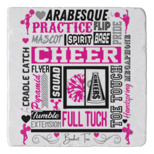 Girls Cheerleading Typography in Black and Pink   Trivet