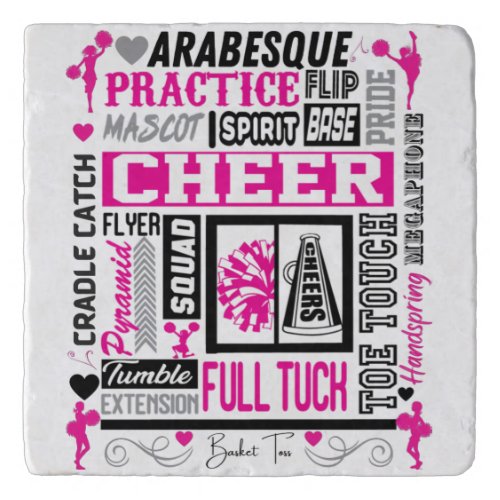 Girls Cheerleading Typography in Black and Pink   Trivet
