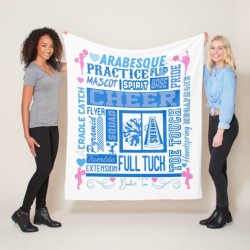 Girls Cheerleading Typography in Blue and Pink   Fleece Blanket