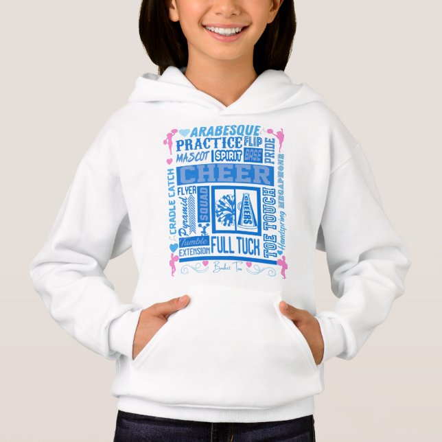 Girls Cheerleading Typography in Blue and Pink   Hoodie (Front)