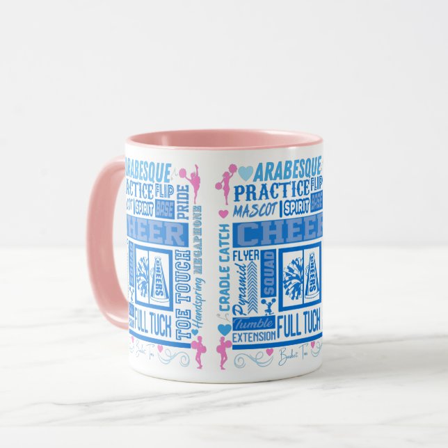 Girls Cheerleading Typography in Blue and Pink    Mug (Front Left)