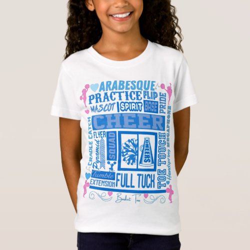 Girls Cheerleading Typography in Blue and Pink T_S T_Shirt