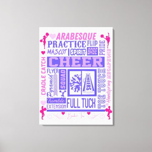 Girls Cheerleading Typography in Pink and Purple  Canvas Print