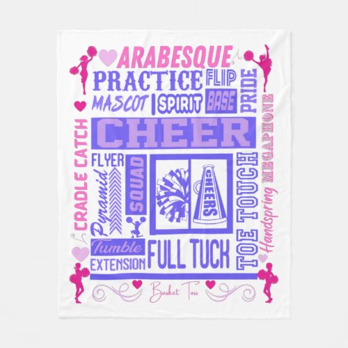 Girls Cheerleading Typography in Pink and Purple  Fleece Blanket