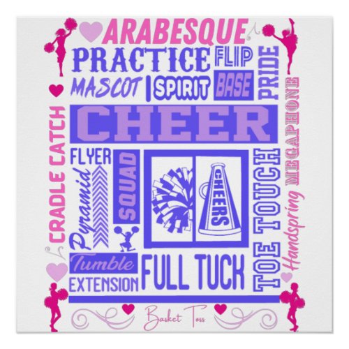 Girls Cheerleading Typography in Pink and Purple  Poster