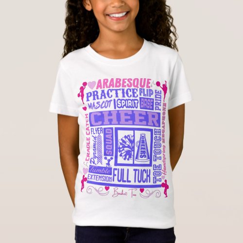 Girls Cheerleading Typography in Pink and Purple T T_Shirt