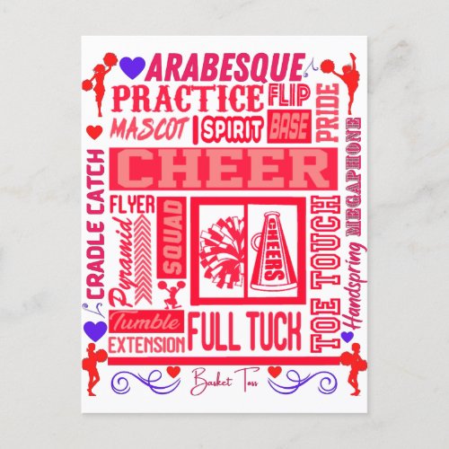 Girls Cheerleading Typography in Red  Postcard