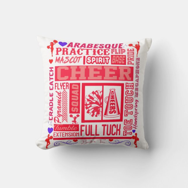 Girls Cheerleading Typography in Red    Throw Pillow (Front)
