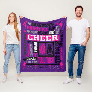 Girls Cheerleading Word Art in Black Pink Purple Fleece Blanket