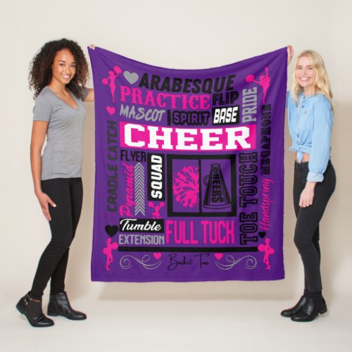 Girls Cheerleading Word Art in Black Pink Purple Fleece Blanket