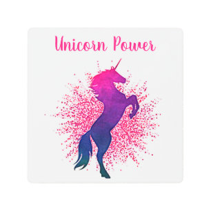 Girls Children's "Unicorn Power" Unicorn & Glitter Metal Print