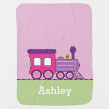 Girl's Choo Choo Train Personalized Baby Blanket