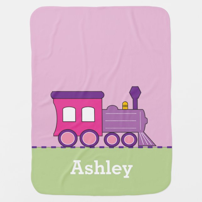 Girl's Choo Choo Train Personalized Baby Blanket (Front)