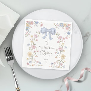 Girl's Christan Baptism Pastel Bow Wildflower Napkins