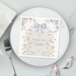Girl's Christan Baptism Pastel Bow Wildflower Napkins