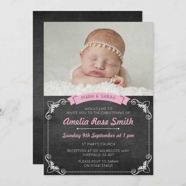 Girls Christening/Baptism Invitation (Front/Back)