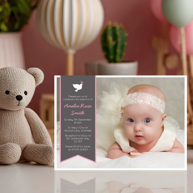 Girls Christening Baptism Invitation  (Invite your loved ones to celebrate your baby girl's christening with this sweet invitation)