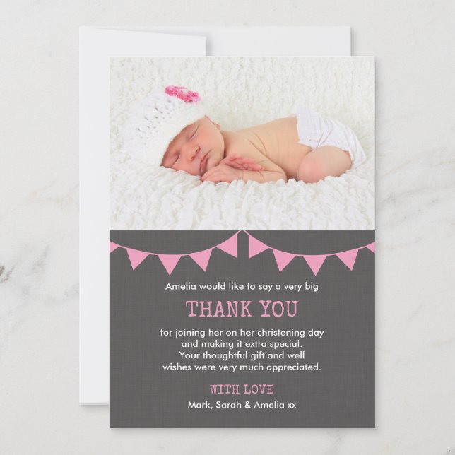 Girls Christening/Baptism Thank You Card (Front)