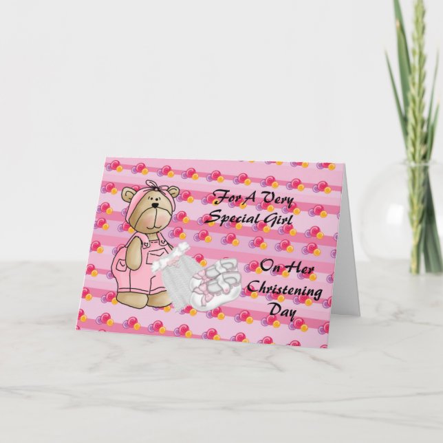 Girls Christening Bear Card (Front)