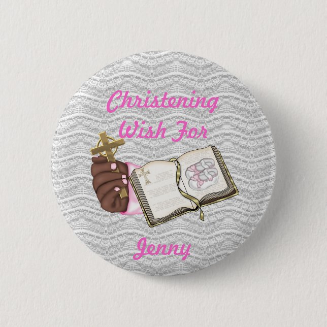 Girls Christening Book Pinback Button (Front)