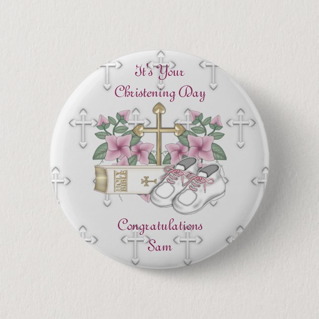 Girls Christening Shoes Pinback Button (Front)