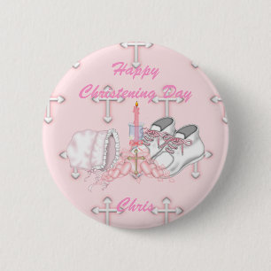 Girls Christening Wish Pinback Button
