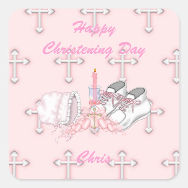 Girls Christening Wish Square Sticker (Front)