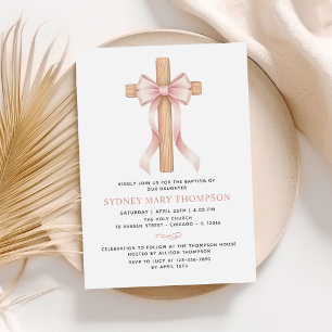 Girl's Christian Baptism Pink Bow Invitation