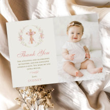Girl's Christian Baptism Pink Floral Bow Photo